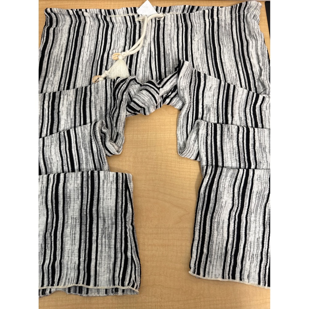 Becca by Rebecca Virtue Striped Beach Cover Up Pants Black White Tassel Large